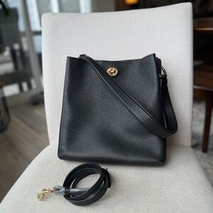 Coach Charlie Bucket Bag in Black Leather with Gold Hardware